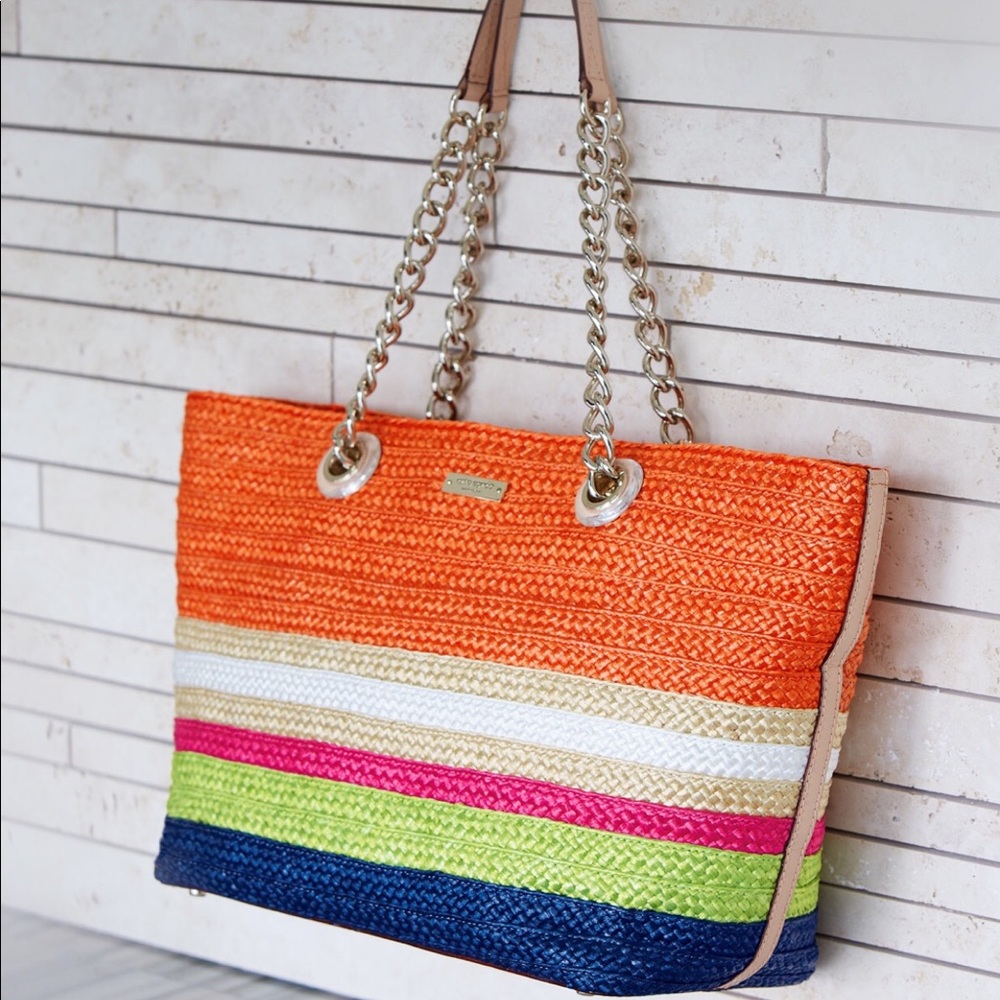 Kate Spade Striped straw tote